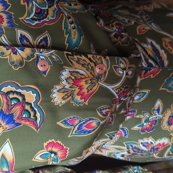 Vtg Cottagecore rayon long sleeve olive green Office Siren Floral dress Sz 6 - Picture 4 of 12